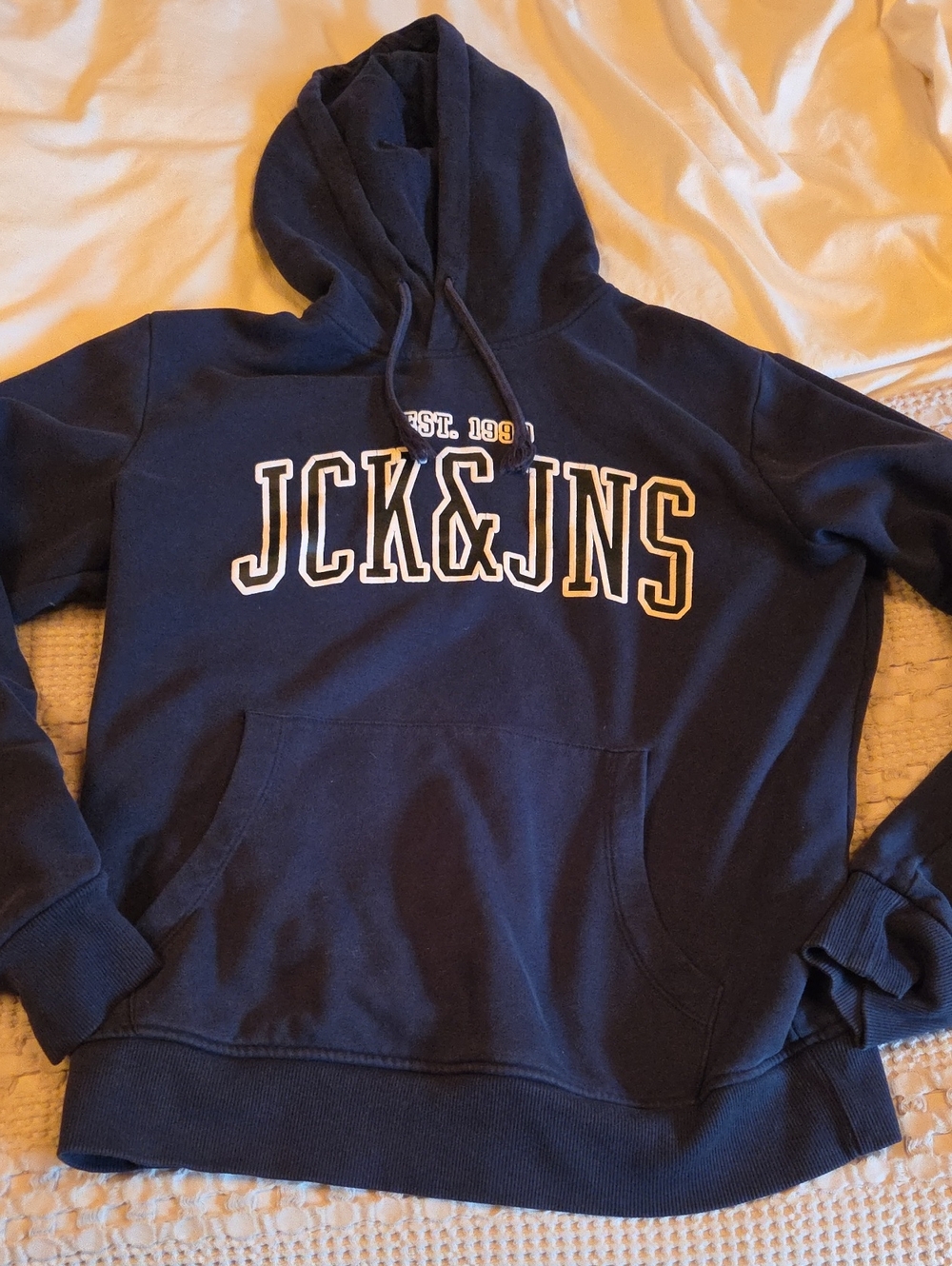Jack & Jones Navy Crewneck Hoodie with Contrast Lettering